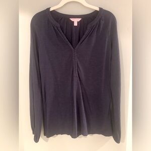 Lilly Pulitzer Navy Long Sleeve Blouse with Mandarin Collar XXS